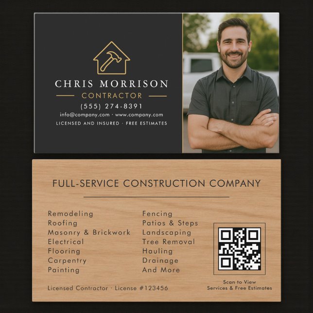 Carte De Visite Code QR photo de construction de bâtiment en bois (Créateur téléchargé)
