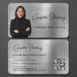Carte De Visite Code QR photo de courtier immobilier en métal arge