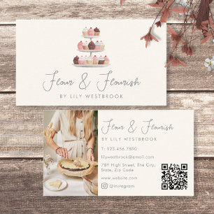 Carte De Visite Code QR photo de cupcakes de boulangerie aquarelle