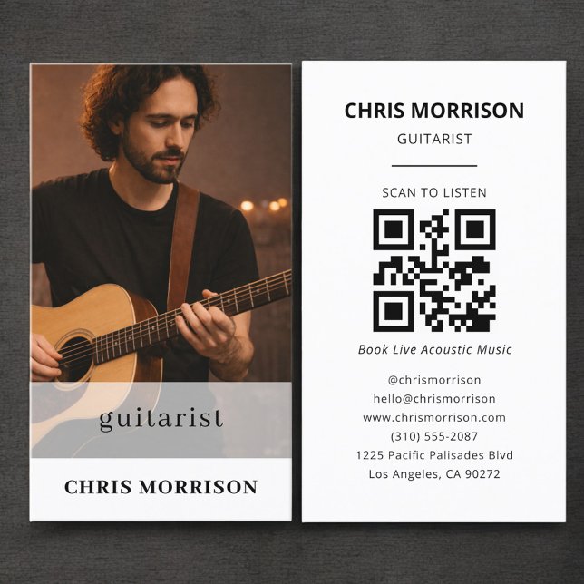 Carte De Visite Code QR photo de guitariste (Créateur téléchargé)