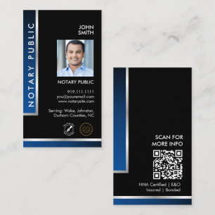 Carte De Visite Code QR photo de logo de notaire noir élégant