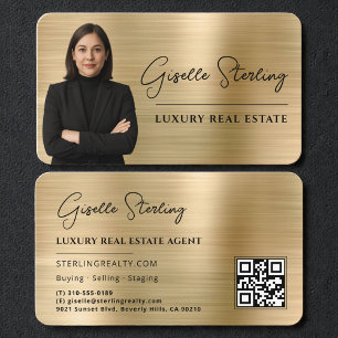 Carte De Visite Code QR photo de luxe en métal doré faux pour agen