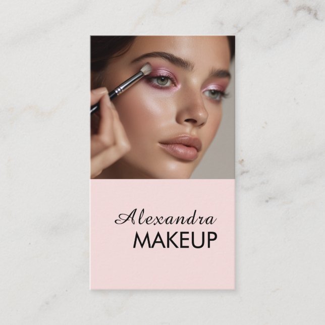 Carte De Visite Code QR photo de maquillage écriture rose blush (Devant)