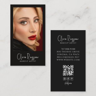 Carte De Visite Code QR photo de maquilleur moderne noir