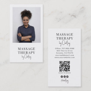 Carte De Visite Code QR photo de massage moderne Thérapeute Gris C