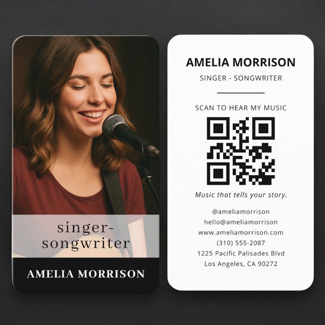 Carte De Visite Code QR photo de musicien professionnel (Créateur téléchargé)