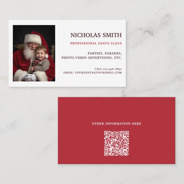 Carte De Visite Code QR photo de Père Noël professionnel (Devant / Derrière)