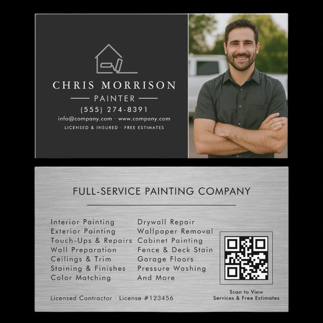 Carte De Visite Code QR photo de service de peinture Professionnel (Créateur téléchargé)