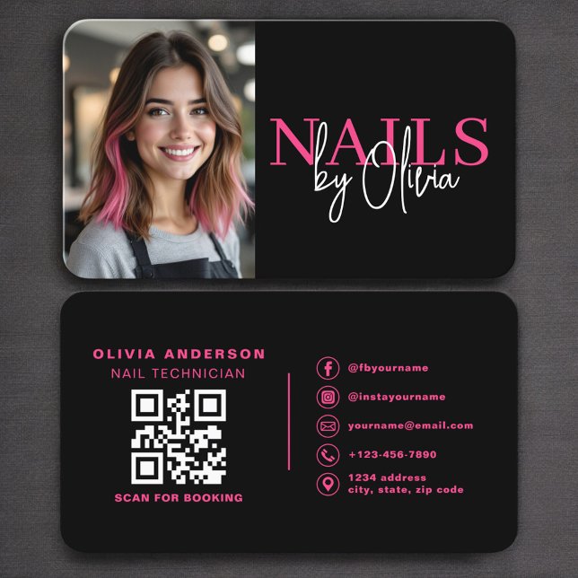 Carte De Visite Code QR photo de technicien en onglerie (Créateur téléchargé)