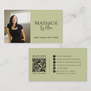 Carte De Visite Code QR photo de thérapeute en massage moderne Ver
