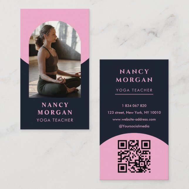 Carte De Visite Code QR photo d'enseignant de yoga en arche (Devant / Derrière)