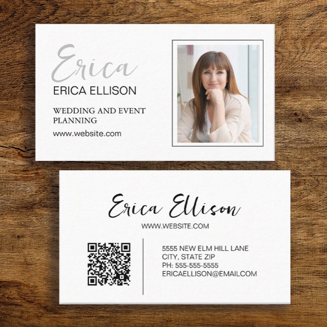 Carte De Visite Code QR photo d'entreprise élégant et moderne (Professional, modern business card with your photo and QR code)