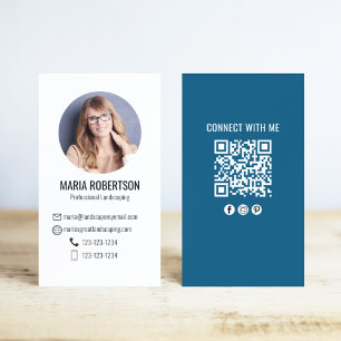Carte De Visite Code QR photo d'entreprise moderne bleu