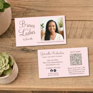 Carte De Visite Code QR photo écriture rose Blush Cils et Sourcils