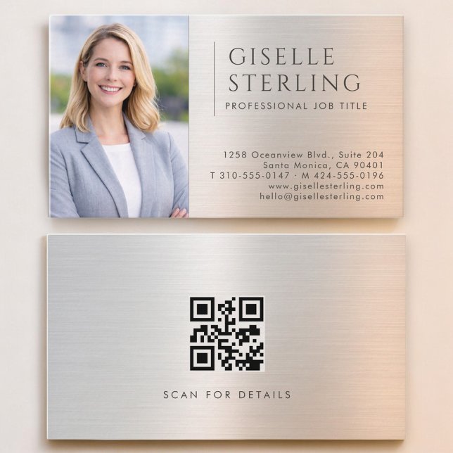 Carte De Visite Code QR photo en métal brossé (Créateur téléchargé)