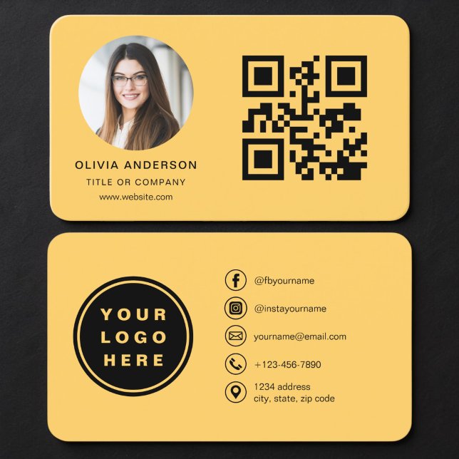 Carte De Visite Code QR Photo Jaune (Créateur téléchargé)
