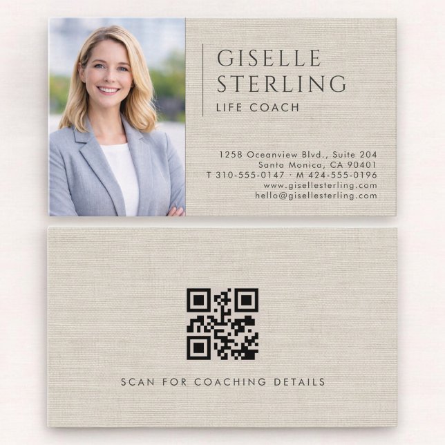 Carte De Visite Code QR Photo Lin pour Coach de Vie (Créateur téléchargé)