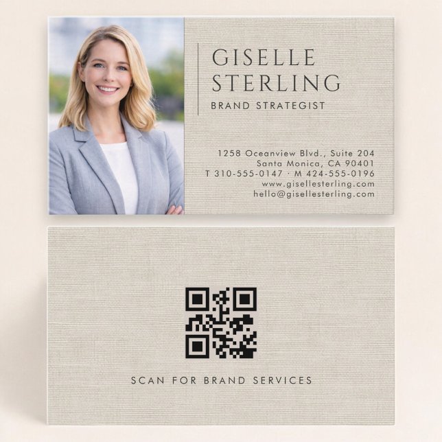 Carte De Visite Code QR photo lin pour stratège de marque (Créateur téléchargé)