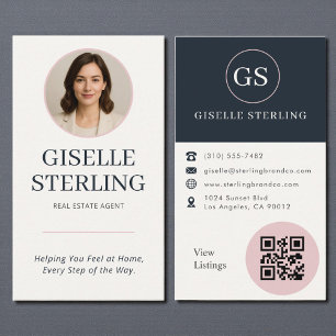 Carte De Visite Code QR photo marine neutre d'agent immobilier