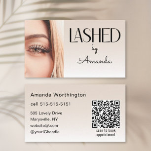 Carte De Visite Code QR photo minimaliste beige blush fouetté