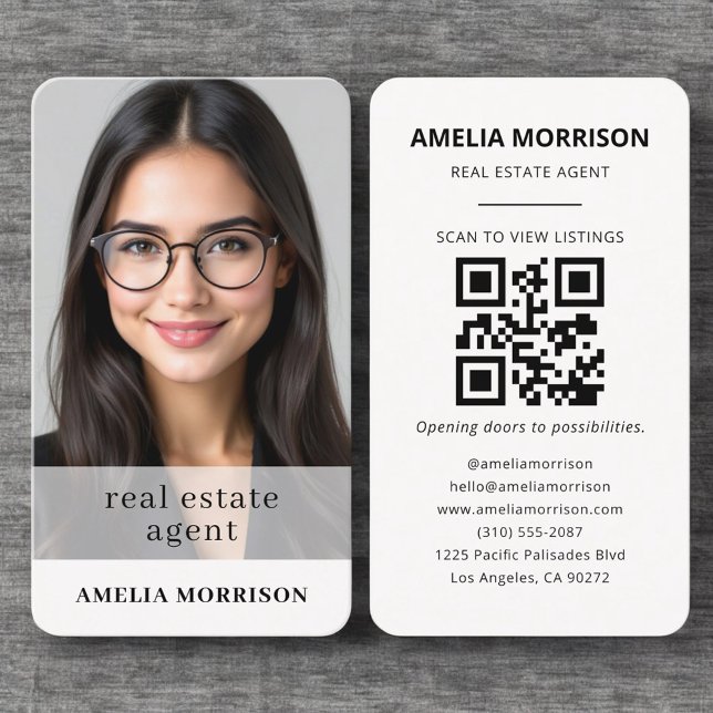 Carte De Visite Code QR photo neutre d'agent immobilier (Créateur téléchargé)