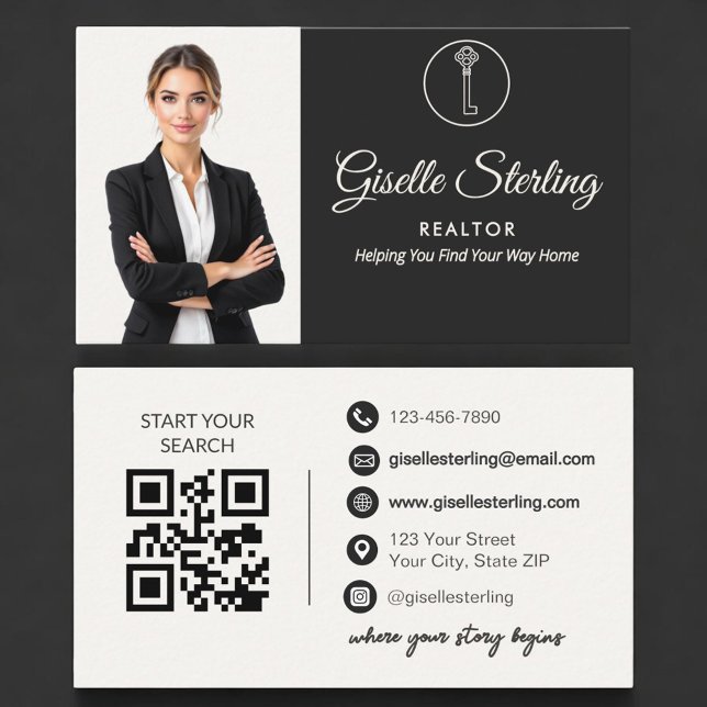Carte De Visite Code QR photo neutre d'agent immobilier de luxe  (Créateur téléchargé)