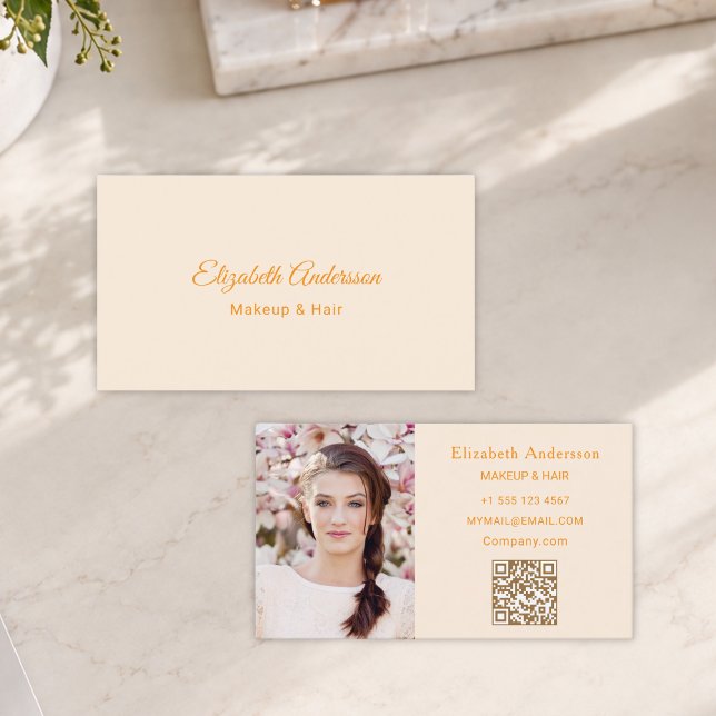Carte De Visite Code QR photo or crème (Créateur téléchargé)