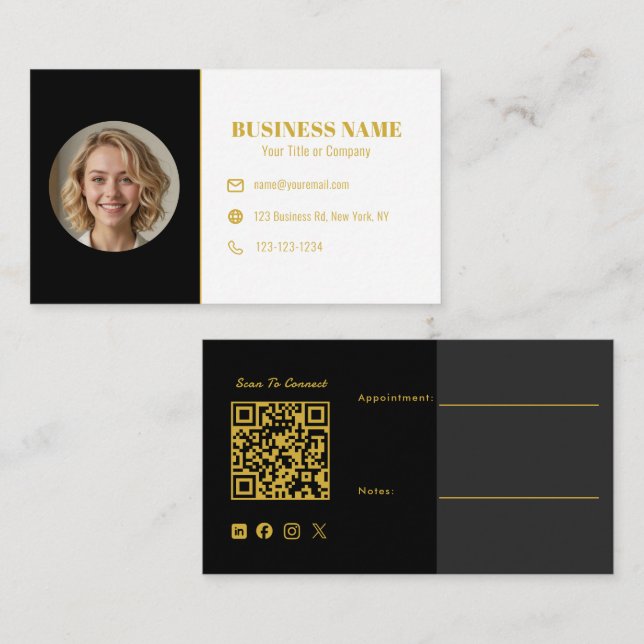 Carte De Visite Code QR Photo Or Noir Luxe Agent Immobilier (Devant / Derrière)