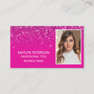 Carte De Visite Code QR photo pailleté rose chaud élégant 