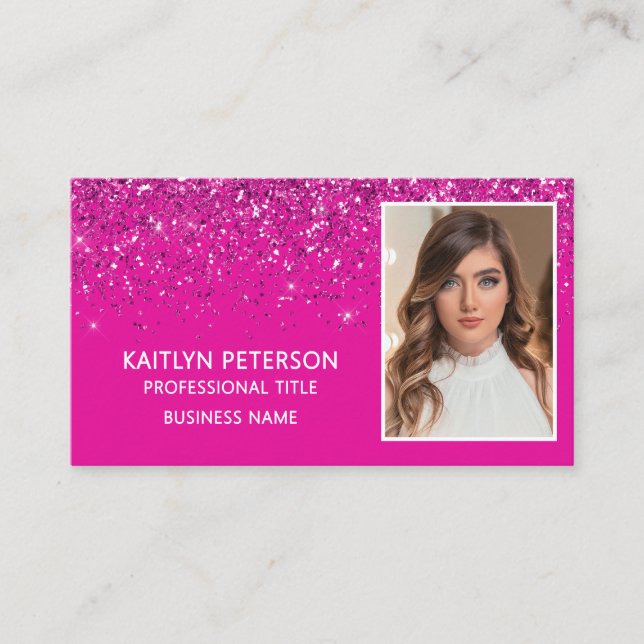 Carte De Visite Code QR photo pailleté rose chaud élégant  (Devant)