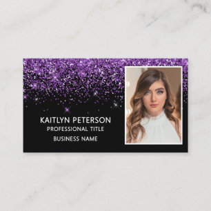 Carte De Visite Code QR photo pailleté violet élégant Noir