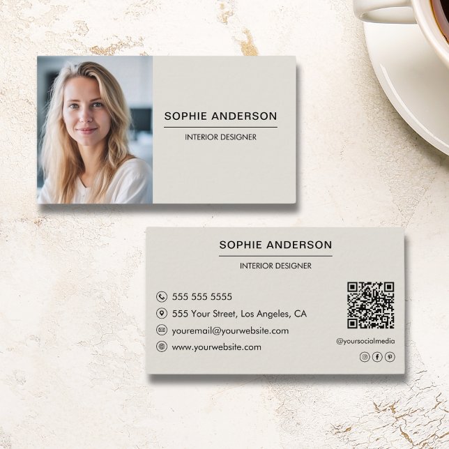 Carte De Visite Code QR photo personnalisé pour professionnel mode (Modern Professional Custom Photo QR Code Business Card)