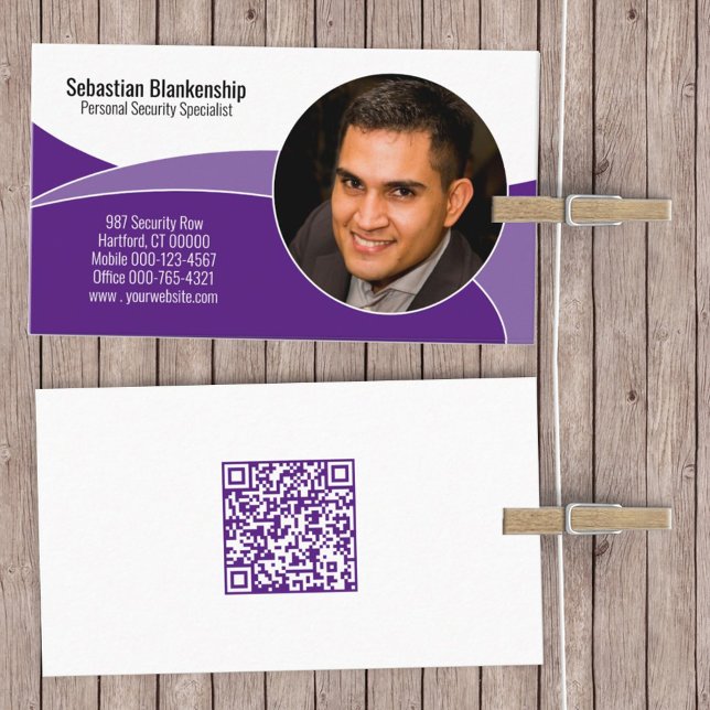 Carte De Visite Code QR photo personnalisé Purple Security Profess (Créateur téléchargé)
