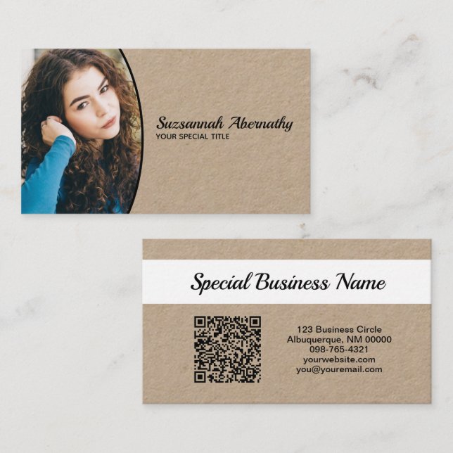 Carte De Visite Code QR photo professionnel demi-ovale Nanny  (Devant / Derrière)