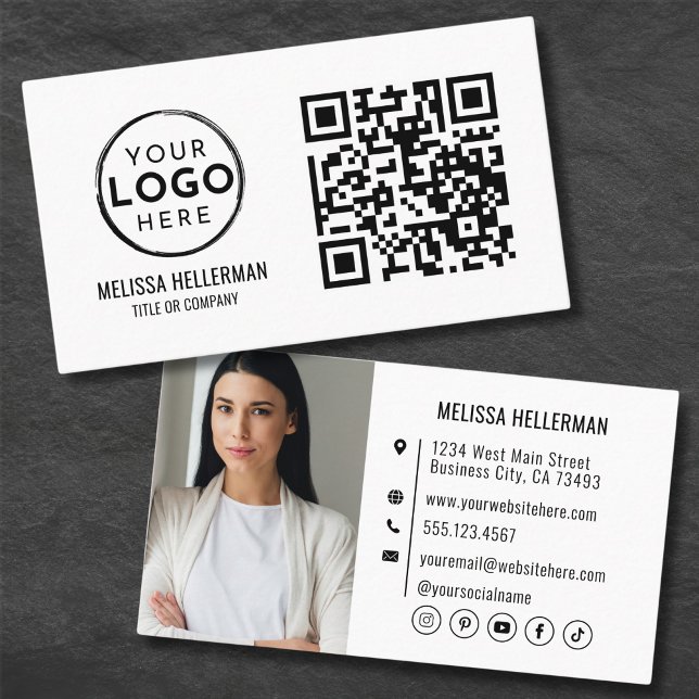 Carte De Visite Code QR Photo Professionnel Moderne Votre Logo (QR Code Modern Professional Photo Your Logo Business Card )