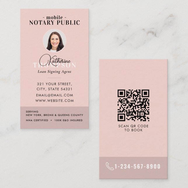 Carte De Visite Code QR photo rose moderne de l'agent de signature (Devant / Derrière)