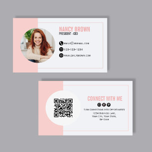 Carte De Visite Code QR Photo Rose Pâle Connectez-vous Avec Moi