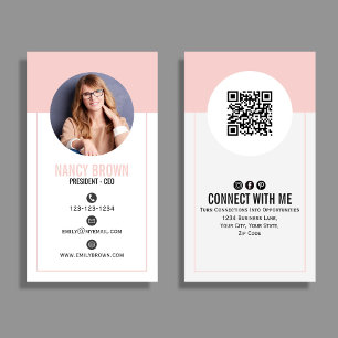 Carte De Visite Code QR Photo Rose Pâle Connectez-vous Avec Moi Mi