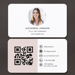 Carte De Visite Code QR photo rose poudré