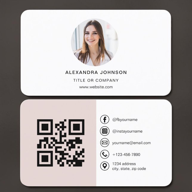 Carte De Visite Code QR photo rose poudré (Créateur téléchargé)