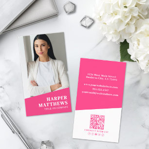 Carte De Visite Code QR Photo Rose Vertical