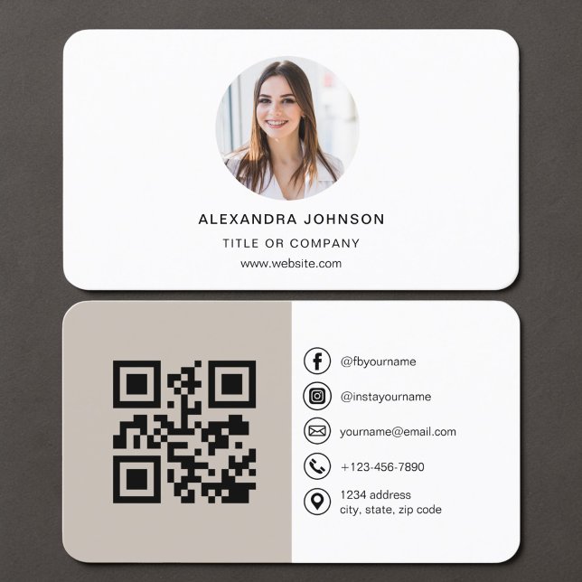 Carte De Visite Code QR photo Taupe (Créateur téléchargé)
