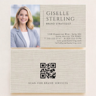 Carte De Visite Code QR photo toile de lin pour stratège de marque