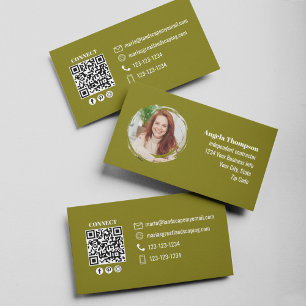 Carte De Visite Code QR Photo Vert Moderne Professionnel