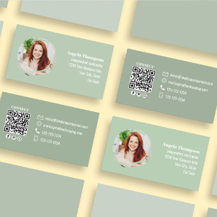 Carte De Visite Code QR Photo Vert Réseaux Sociaux