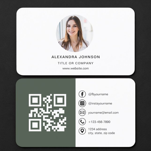 Carte De Visite Code QR photo vert sauge (Créateur téléchargé)
