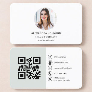Carte De Visite Code QR photo vert sauge pour les médias sociaux