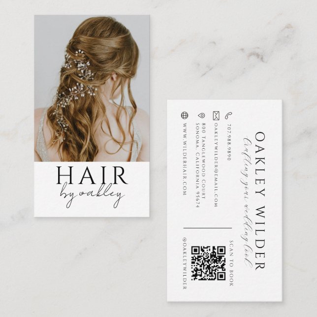 Carte De Visite Code QR Photographe de Coiffure de Mariage (Devant / Derrière)