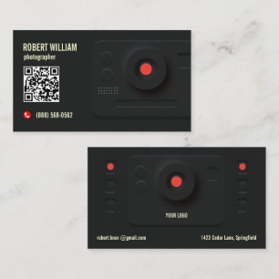 Carte De Visite Code QR Photographe Moderne Noir   Design Minimali