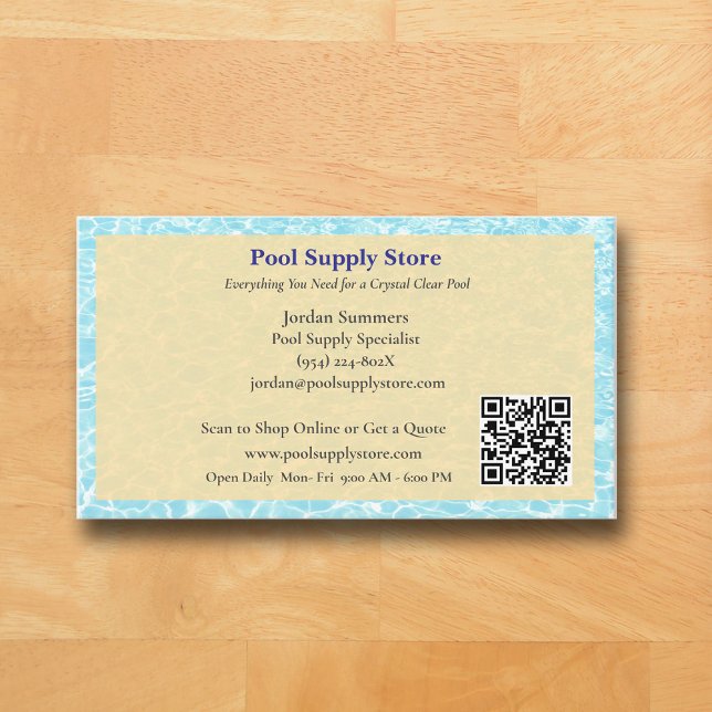 Carte De Visite Code QR Piscine Entreprise Jaune Bleu   (Yellow Pool Business Card )